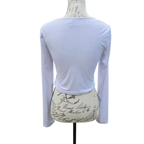 Princess Polly -495 Dunford White Long Sleeve Twist Front Sweetheart Crop Top 10 - Image 4