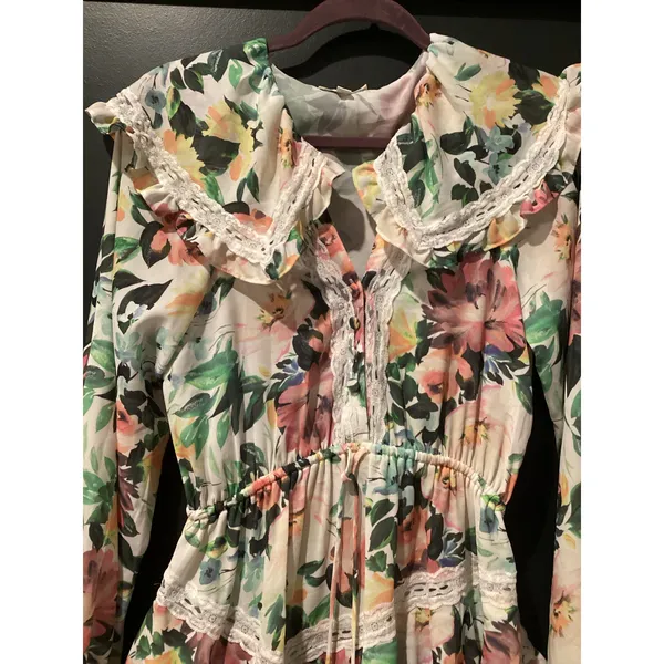 FOR LOVE AND LEMONS Bailey Floral Asymmetrical long sleeve ruffle mini Dress S - Image 4
