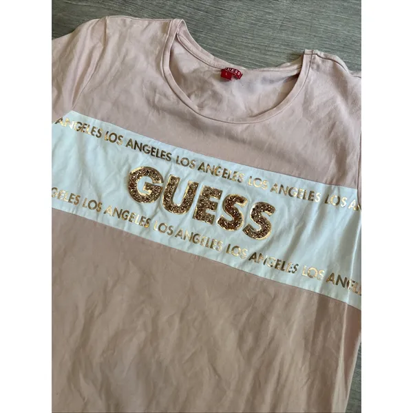 Guess Big Bling Logo T-Shirt Dress L Pink Rose‎ Quartz Pink Women's Summer - Image 2