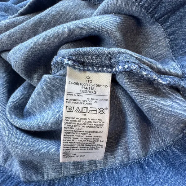 Gap Denim Dress Womens XXL Blue Cotton Ruffle Neck Tie Smocked Waist Long Sleeve - Image 5