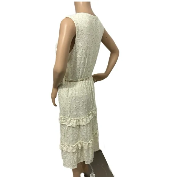 KATE & LILY Elegant Cream Lace Boho Midi Dress Sleeveless Ruffle Sz Medium - Image 5