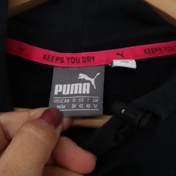 Puma Hoodie Womens Medium Black Pink Logo Pullover Excellent - Image 3