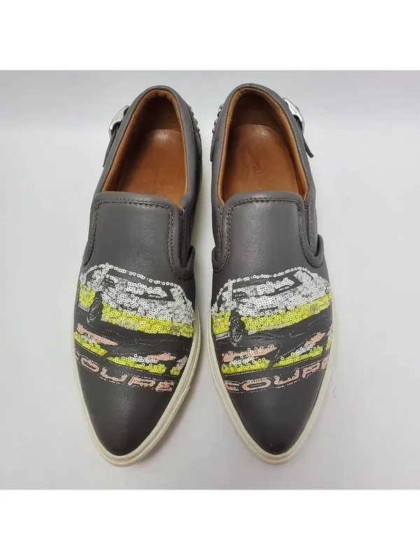 Coach Slip On Shoe C103 Sequin Studded Buckle Gray Sneakers Pointy Toe Sz 6.5 B - Image 3