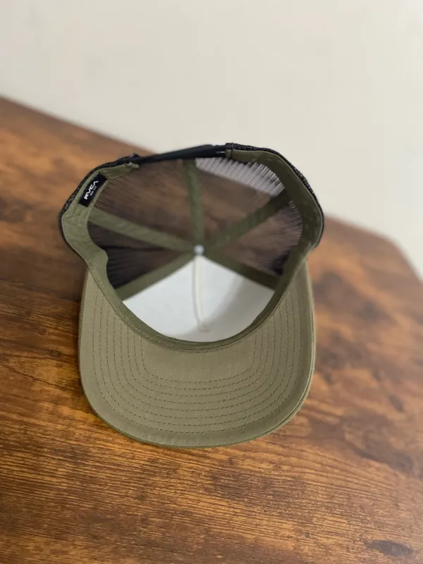 RVCA Olive Green and Black Trucker Hat with Leather Patch - Image 3