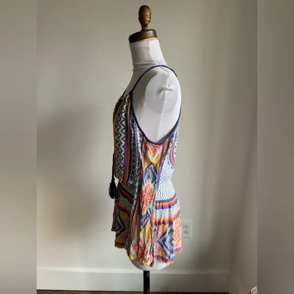 LULUMARI MULTICOLOR GEOMETRIC LONG SLEEVE COLD SHOULDER SWIM COVERUP - Image 6