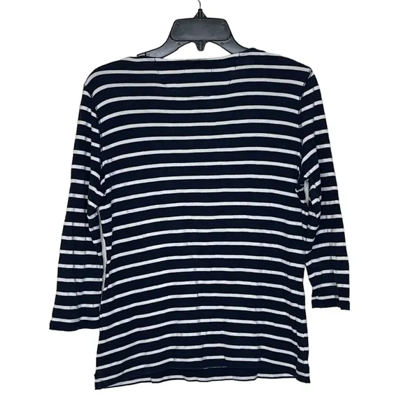 LRL Lauren Jeans Co. Striped Henley‎ Top Women Medium 3/4 Sleeve Front Button - Image 9