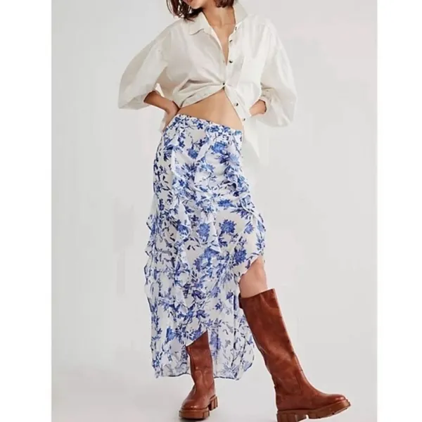 Free People Maxi skirt floral fall style flowy ruffle‎ boho Y2K size 12 - Image 2