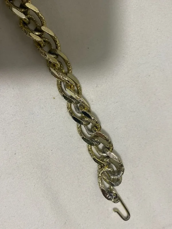 Vintage Gold Tone Textured Link Chain Necklace Adjustable Hook Closure 18-19" - Image 5