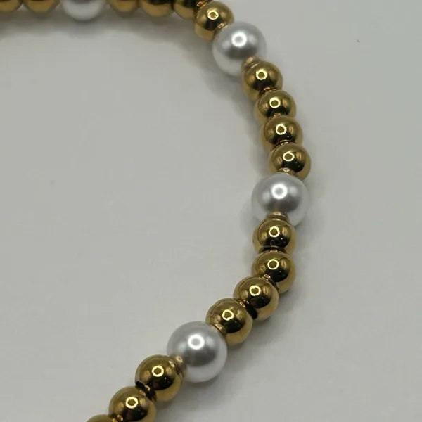 Womens Pearl Gold Chunky Bead Stretch Bracelet 18k Plated Saphir New - Image 3