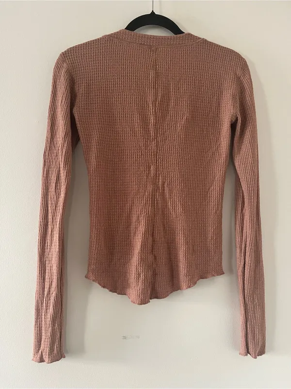 Intimately FP Brown Waffle Knit Button Front Top Small Henley Cardigan Rustic - Image 7
