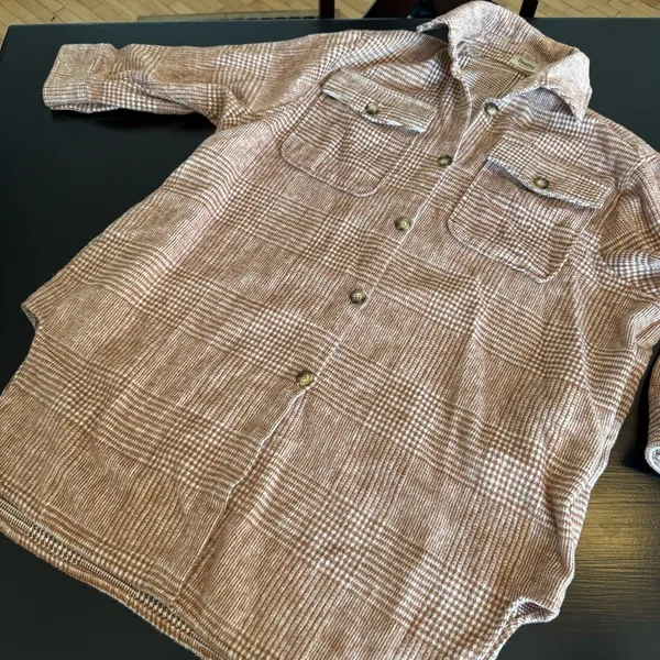 Women’s Brown oversized Plaid‎ shirt Jacket - Image 2