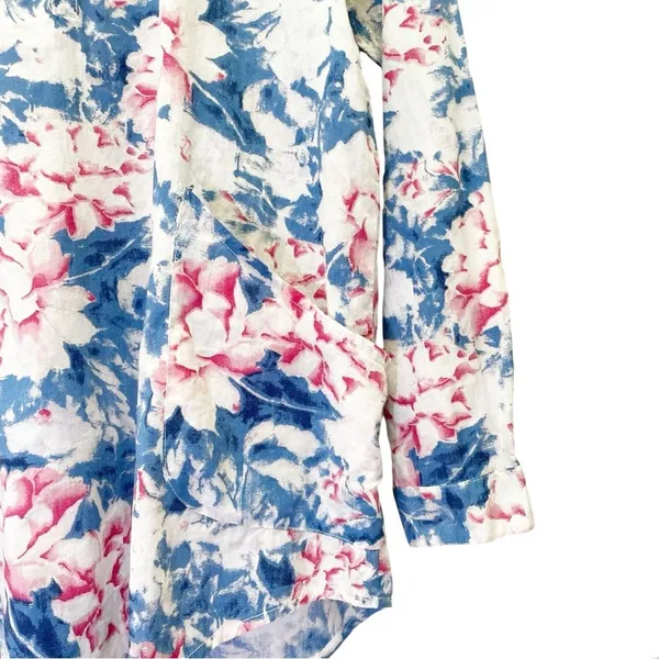 Sundance Top Watercolor Floral Cotton Tunic Pink Blue White Women's Size Medium - Image 4