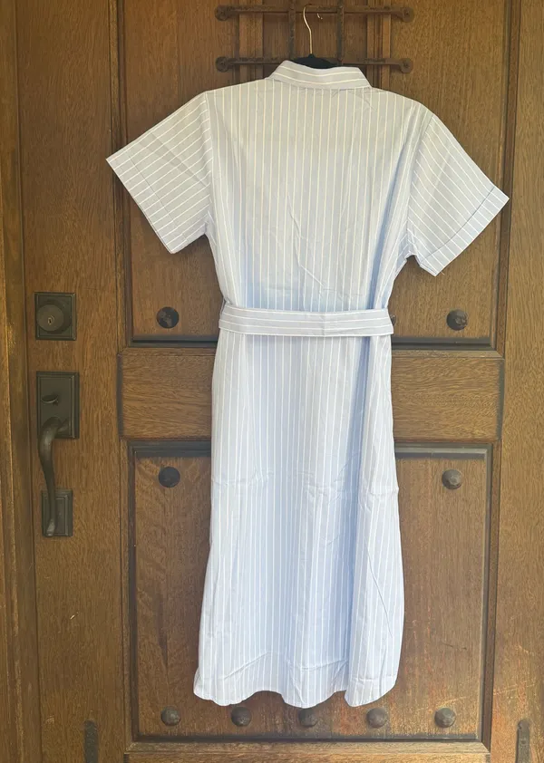 Ralph Lauren Light Blue & White Striped Button Front Shirt Dress Size She - Image 6