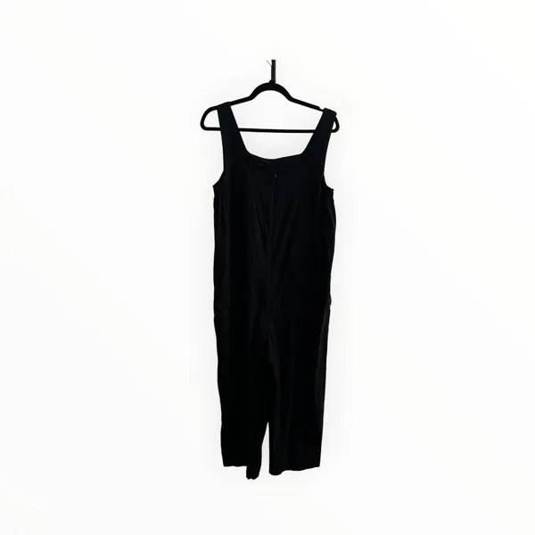 Halston Black Linen Blend Wide Leg Jumpsuit Square Neck Pockets 10 - Image 6