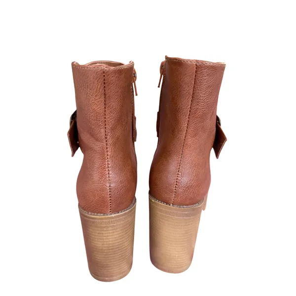 Yoki Brown Chunky Platform Ankle Boots Buckle Block Heel Size 8 - Image 4