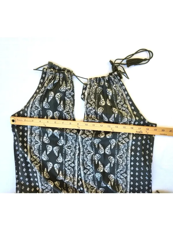 World Market Women's Cotton Tired Maxi Summer Halter Printed Dress Green New S/M - Image 3