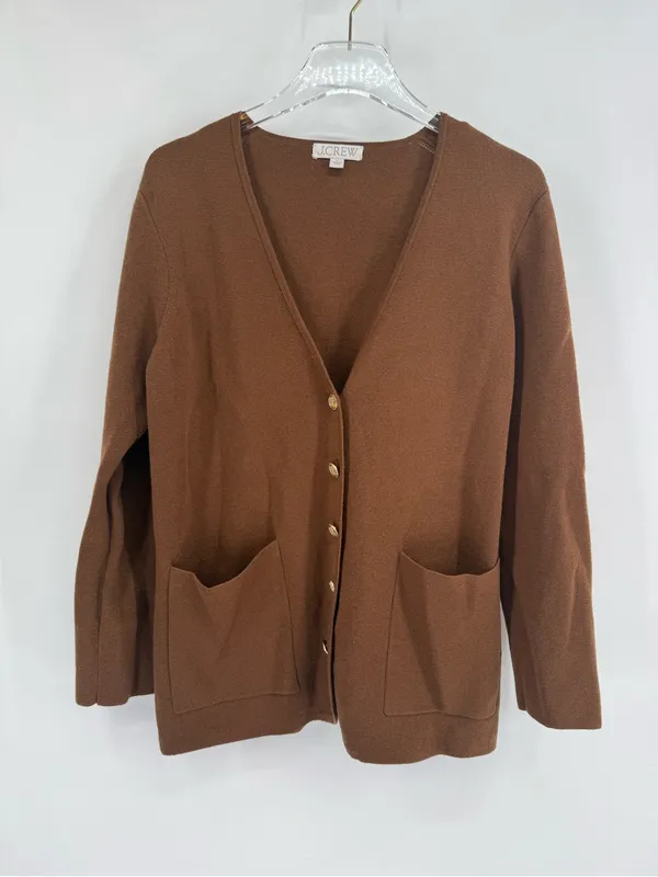 J. Crew Giselle V-Neck Sweater Blazer Cardigan Women's Small Walnut Merino Wool - Image 2