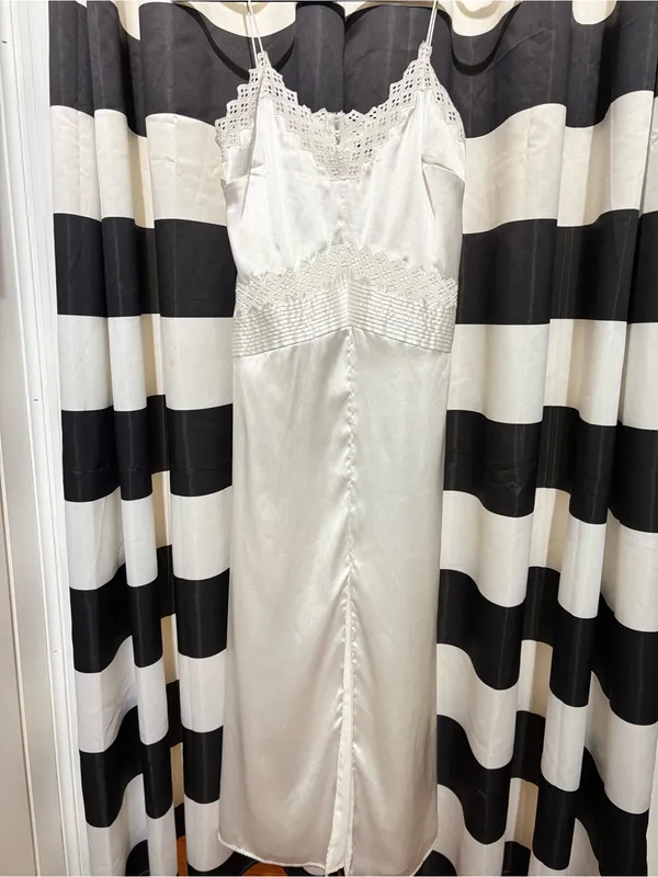 Zara White Satin Lace-Trim Slip Dress - Image 6