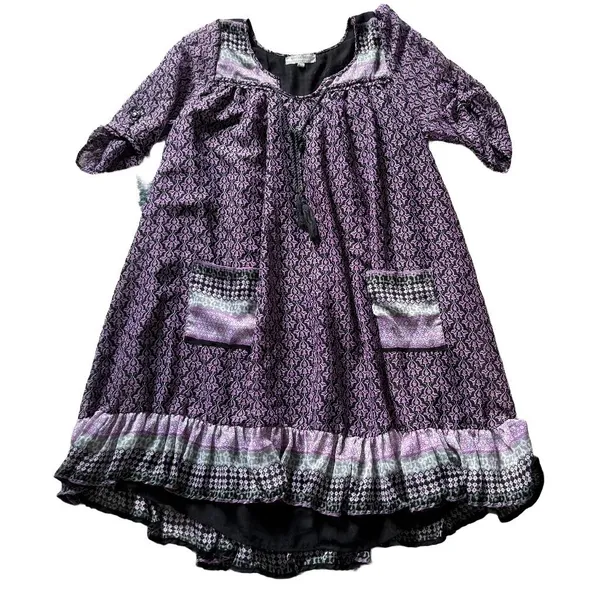 World Market Purple Boho Geometric Shift Dress S/M Pocketed Dark Fairy Whimsy - Image 2
