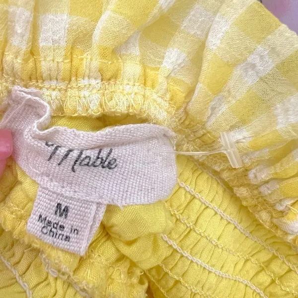 Anthropologie Yellow Gingham Dress Medium Low Coquette Cottagecore Boho Ruffle - Image 8