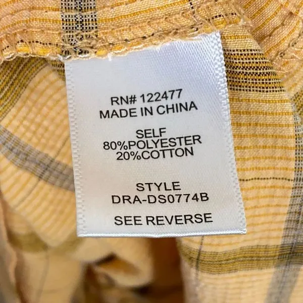 Dra Los Angeles Yellow & Grey Plaid Puff Sleeve Tiered Cottagecore Mini Dress - Image 4