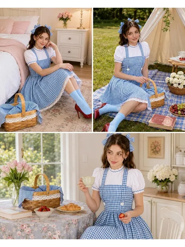 Adult Blue Plaid Dress OZ Halloween Costume w/ Accessories MEDIUM - Image 4
