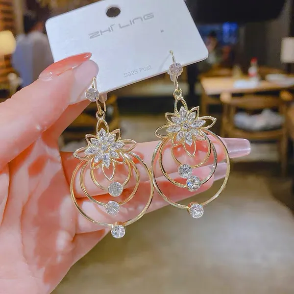 Crystal Flower Dangle Drop Earrings for Women - Image 2