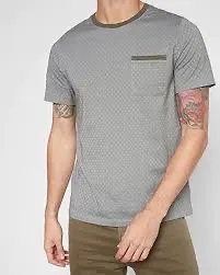 Express Dressy Jacquard Print Pocket Crew Neck T-Shirt - Image 2