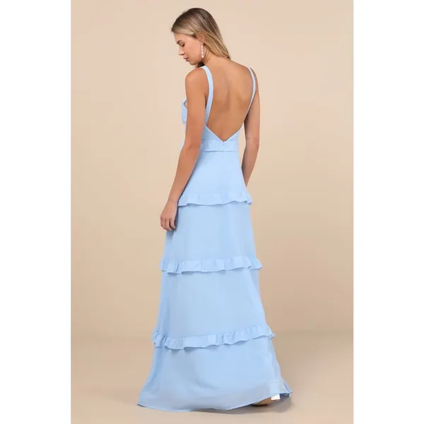 NWT Lulus Sincerely Poised Light Blue Backless Bustier Tiered Maxi Dress Size XL - Image 3