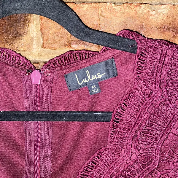 Lulus Burgundy Angel In Disguise Lace Skater Mini Dress Women's Size Medium - Image 6