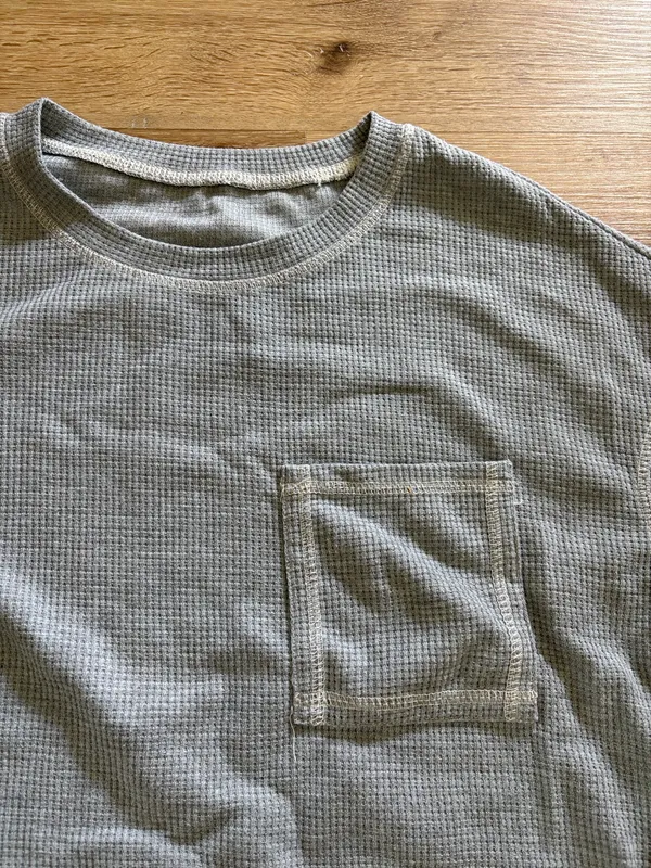 Waffle Knit Grey Long Sleeve Top Gray - Image 2