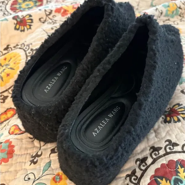 Azalea Wang Black Sherpa Platform Clogs NWOT Faux Fur Chunky Mule - Image 6