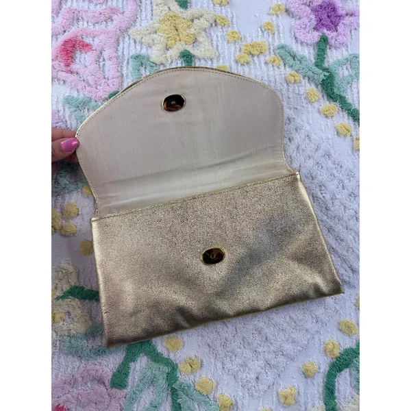 Vintage Metallic Gold Pleated‎ Envelope Clutch Evening Bag Handbag Wedding Party - Image 4