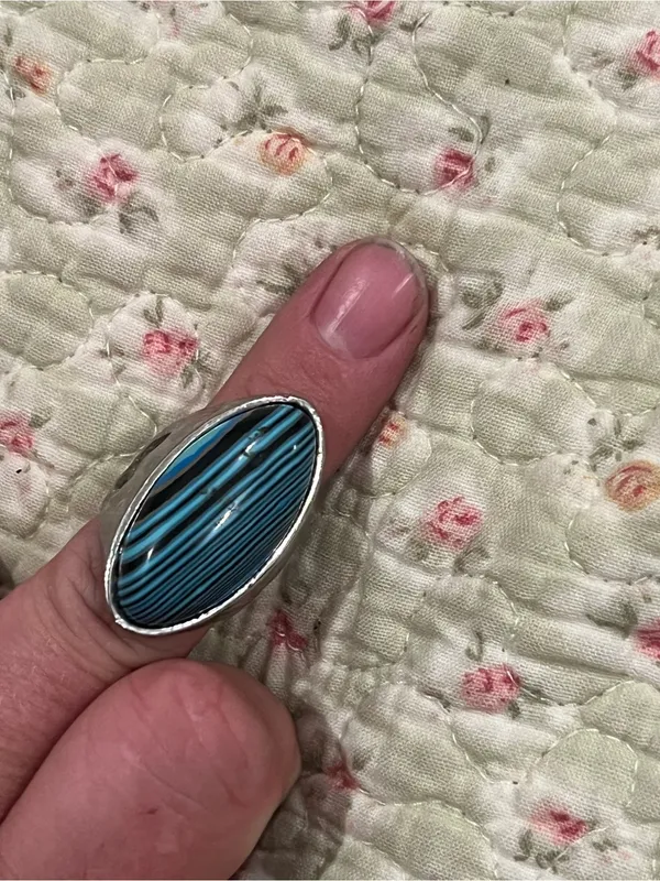 Oval Striped Turquoise Blue Statement Ring - Women Jewelry - Image 2