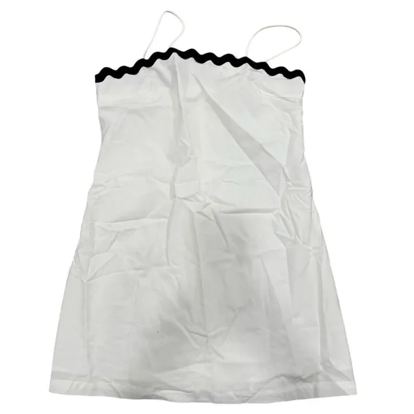Commense Linen Cotton Minimalist Casual White Black Trim Dress Large - Image 5