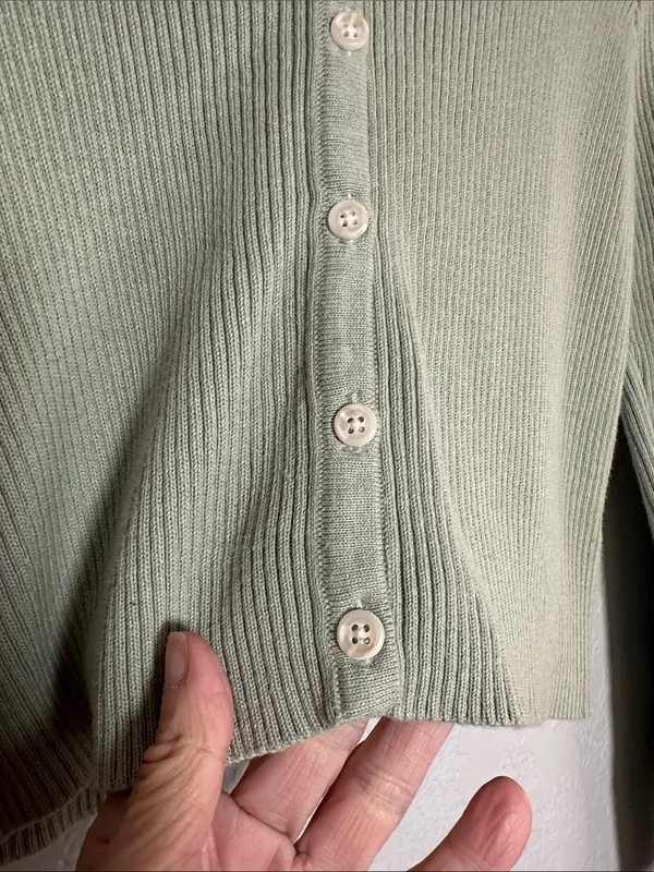 NEW John Galt Crop Sweater Brandy Melville Sage Green Ribbed V-Neck Button - Image 4