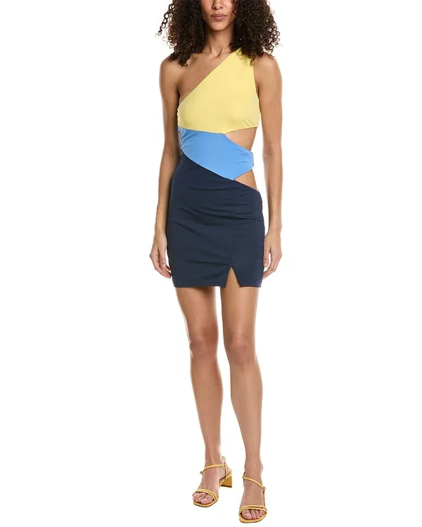 Staud Letta asymmetric jersey mini dress in cool ocean multi size S small - Image 18