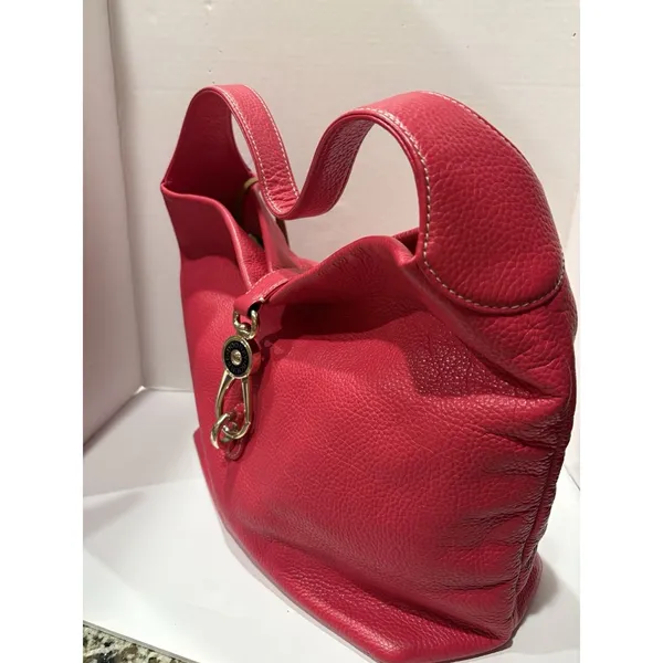 Dooney & Bourke Fuchsia Pebbled Leather Shoulder Hobo Bag with Silver Hardware - Image 3