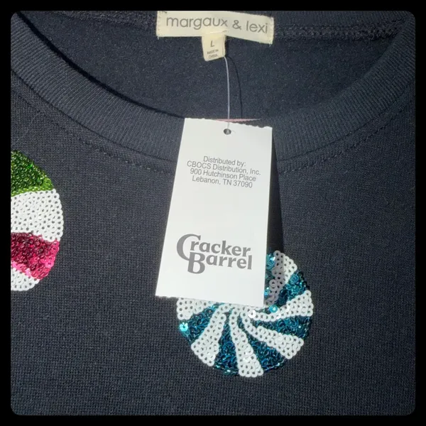Margaux & Lexi Sweatshirt Women L Black Candy Sequin Christmas Sweater - Image 3