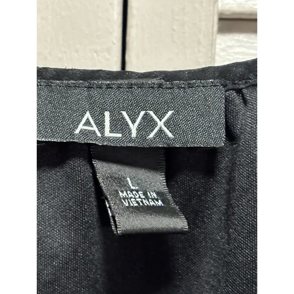 ALYX Black Chiffon Lined Blouse Size L Smocked 3/4 Wide Sleeves Faux‎ Buttons - Image 2