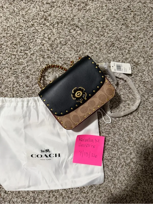 Coach Black and Brown Signature Chain Crossbody Bag - Image 5