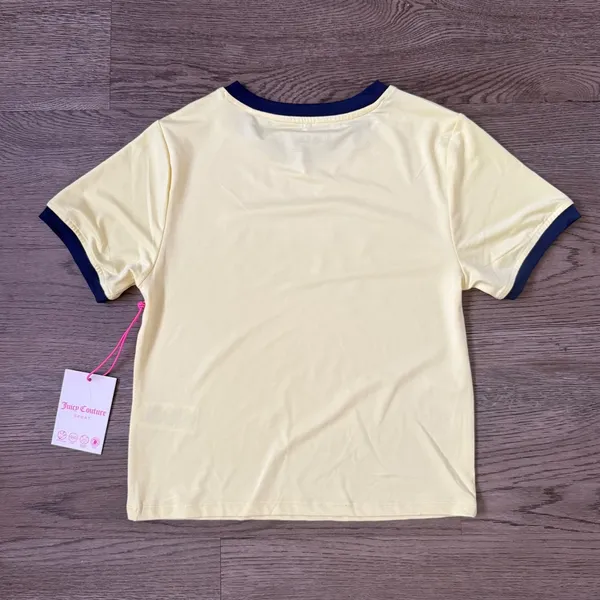 Juicy Couture Sport Cherry Baby Tee Ringer Crop Top Lemonade‎ Yellow Size S NWT - Image 3