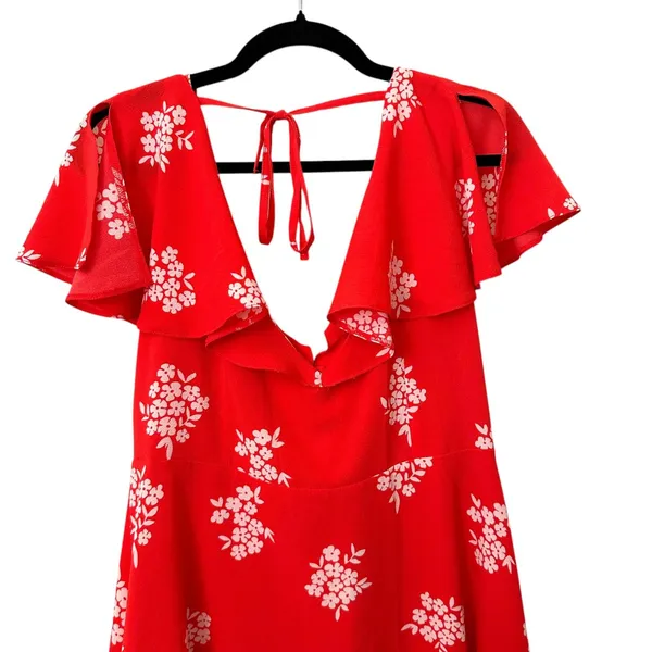 ASOS DESIGN Flutter Sleeve Floral Mini‎ Dress Red Sz 10 - Image 3