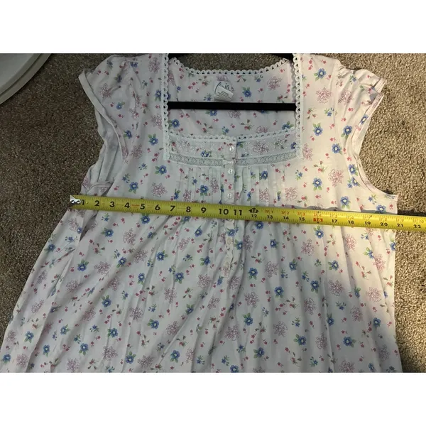 Aria cap-sleeve cotton nightgown pink & blue ditsy floral print lace trim 1X - Image 6