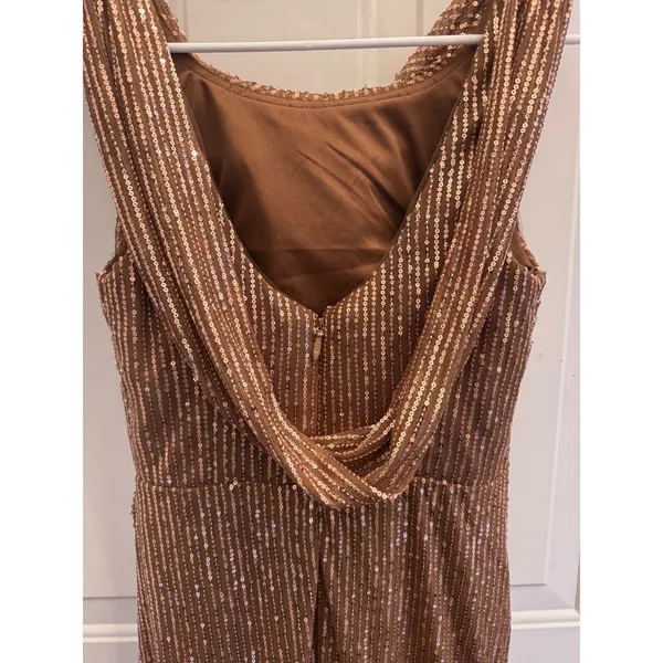 Ryanth‎ Rose Gold Sequin Cowl Neck Ruched Formal Gown Dress Size 4 NWT - Image 3
