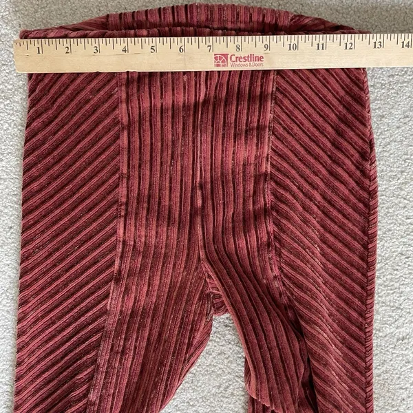 Free People Velvet Boho Ribbed High Rise Flare Pants Burgundy Red Size XS - Image 10