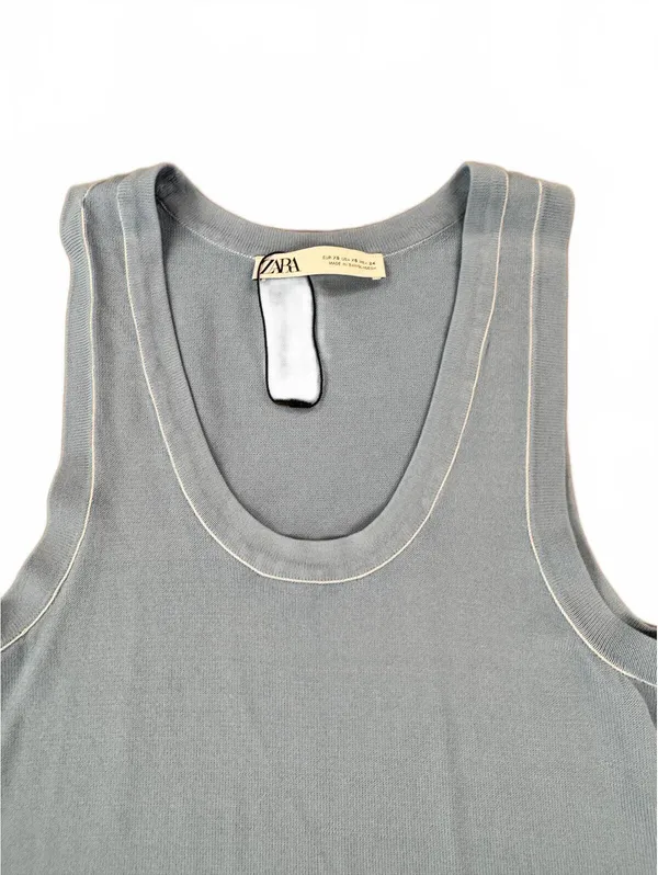 Zara | XS | Blue Sleeveless Knit Tee - Image 2