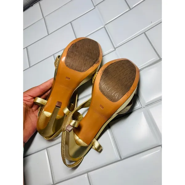 Diane von Furstenberg Luna Gold Metallic Strappy Platform Stiletto Sandals 9M - Image 6