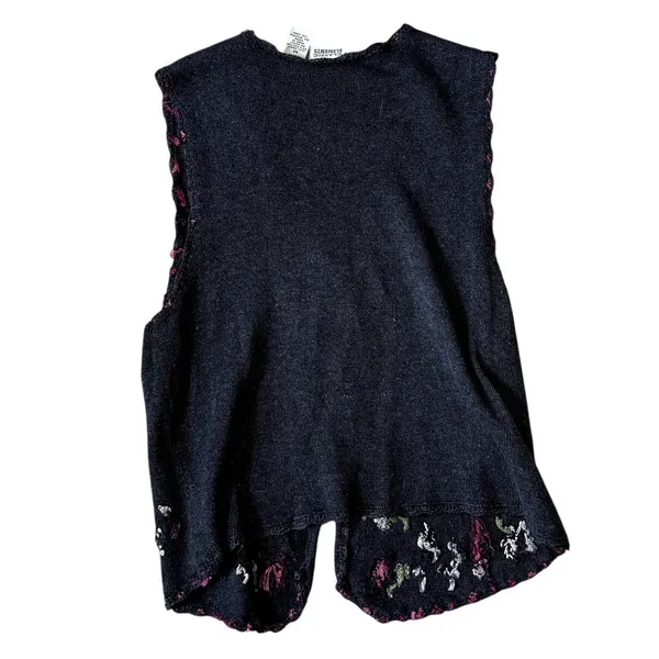 Vintage 90s Classic Elements Floral Embroidered Button Up Vest Medium Charcoal - Image 3