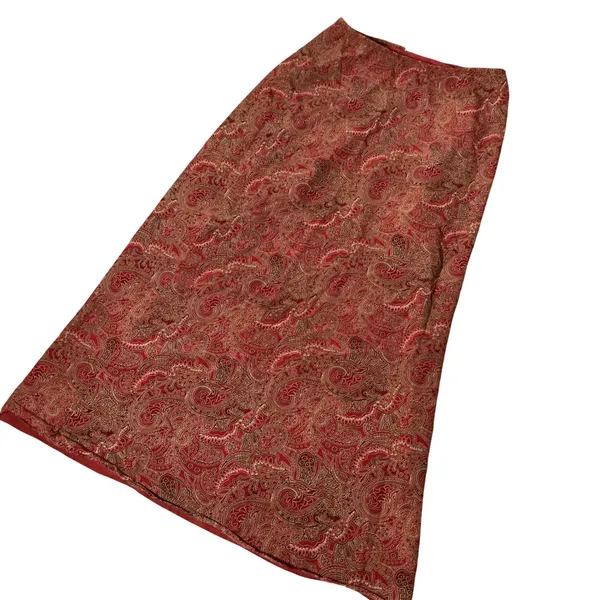 Josephine Chaus Bohemian Red‎ Paisley 100% Silk Maxi Skirt Sz 4 Vintage Style - Image 2